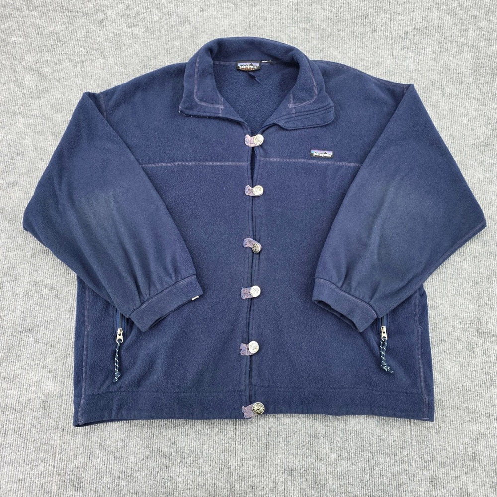Patagonia Synchilla Fleece Jacket Navy Blue Button Front Ornate Buttons W716F